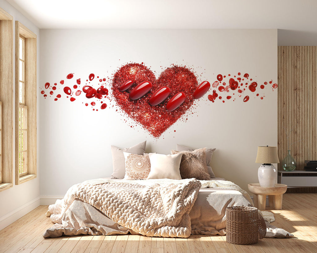 Luxury Red Heart Wall Decal Nail Salon Wall Sticker Glam Beauty Studio Decor Premium Manicure Studio Wall Art Vinyl Wall Decal