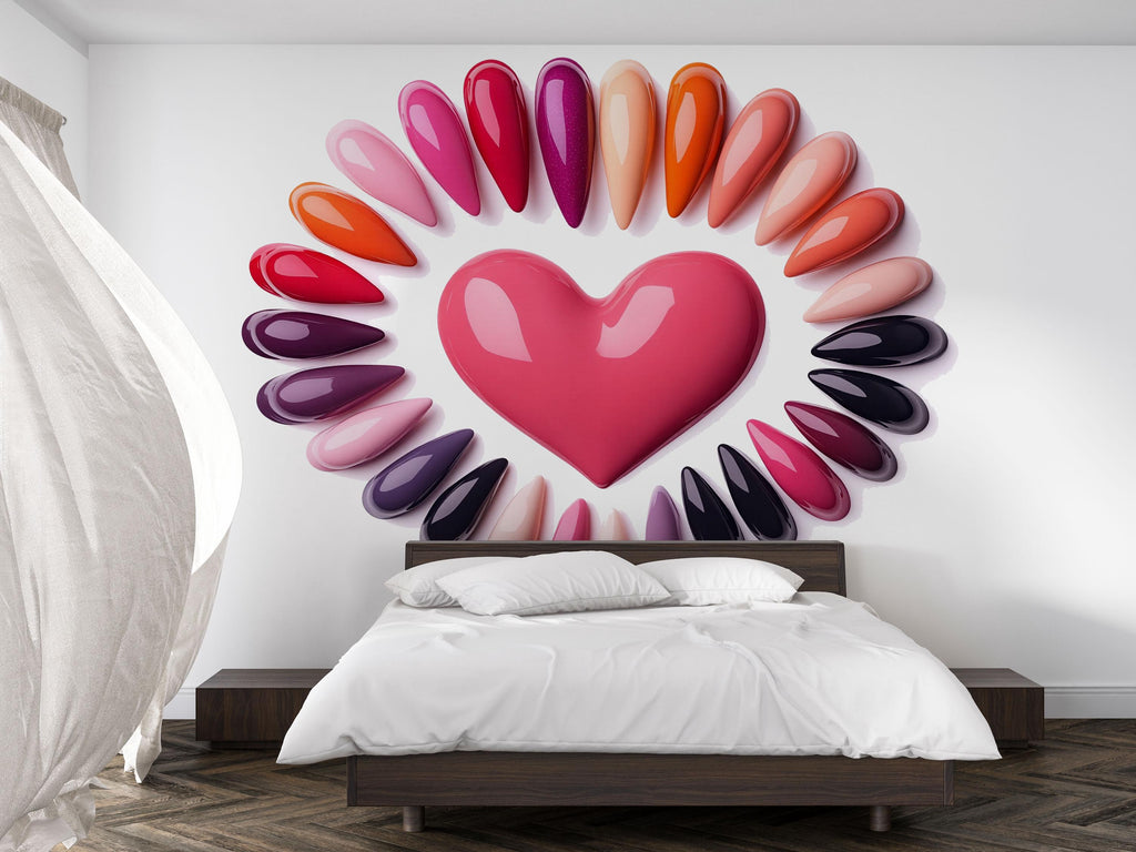 Neon Nails Heart Wall Decal Nail Salon Wall Sticker Pink Glow Beauty Studio Decor Manicure Studio Wall Art Vinyl Wall Decal Modern Decor