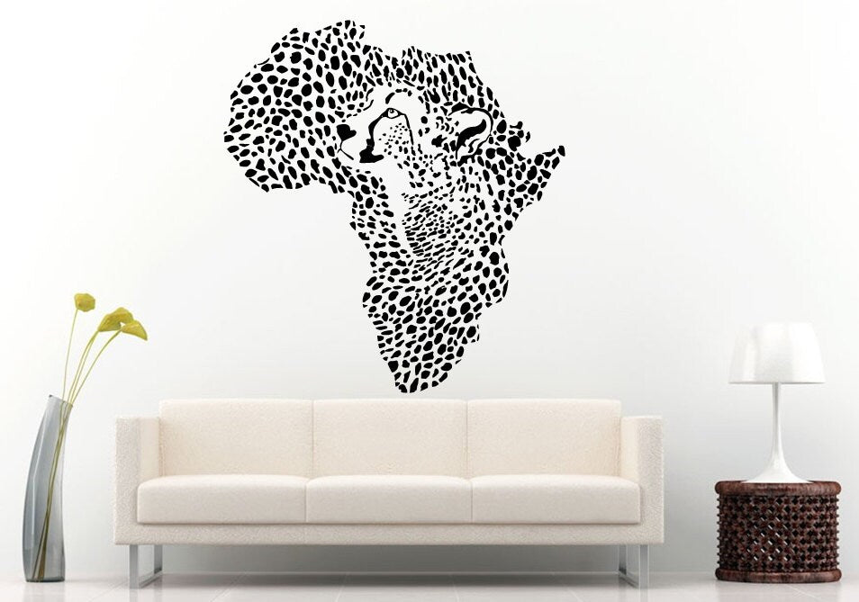 Africa Continent With Cheetah Pattern Inside Wall Decal Vinyl Sticker Mural Room Decor L739