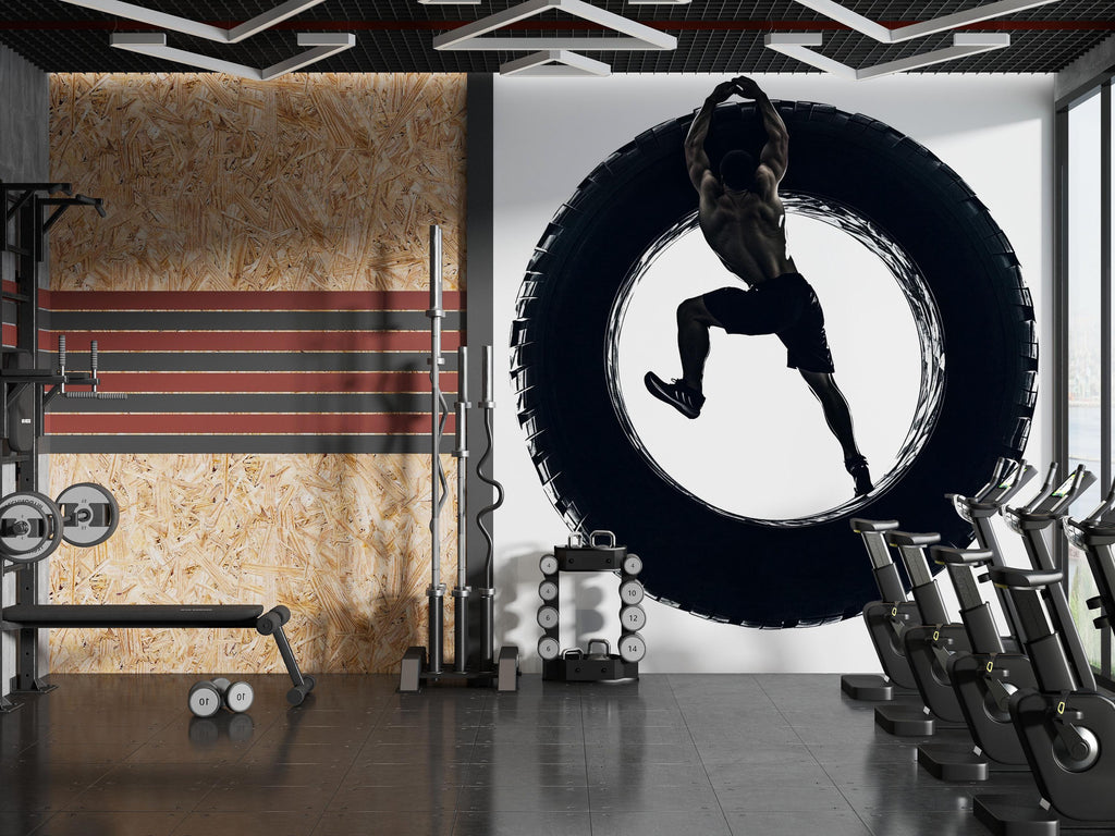 Tire Flip Wall Decal CrossFit Wall Art Fitness Mural Athlete Vinyl Sticker Gym Wall Decor Functional Training Home Gym Decor