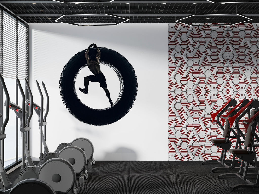 Tire Flip Wall Decal CrossFit Wall Art Fitness Mural Athlete Vinyl Sticker Gym Wall Decor Functional Training Home Gym Decor