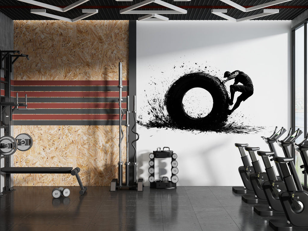 Tire Flip Wall Decal CrossFit Wall Art Fitness Mural Athlete Vinyl Sticker Gym Wall Decor Functional Training Garage Gym Decor