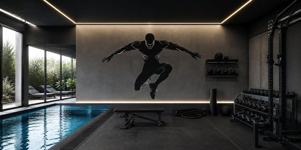 Athlete Jump Wall Decal Gym Wall Art Fitness Mural Vinyl Sticker Modern Home Gym Decor Workout Motivation Luxury Gym Wall Design