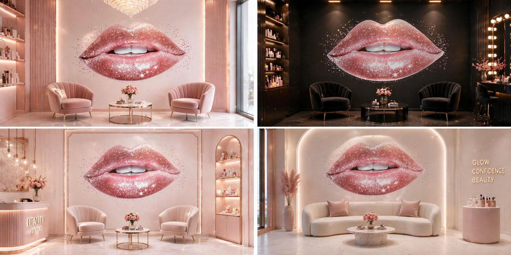 Glitter Lips Wall Decal Makeup Wall Sticker Beauty Salon Decor Nail Studio Wall Art Pink Glam Lips Wall Decor Luxury Vinyl Wall Decal