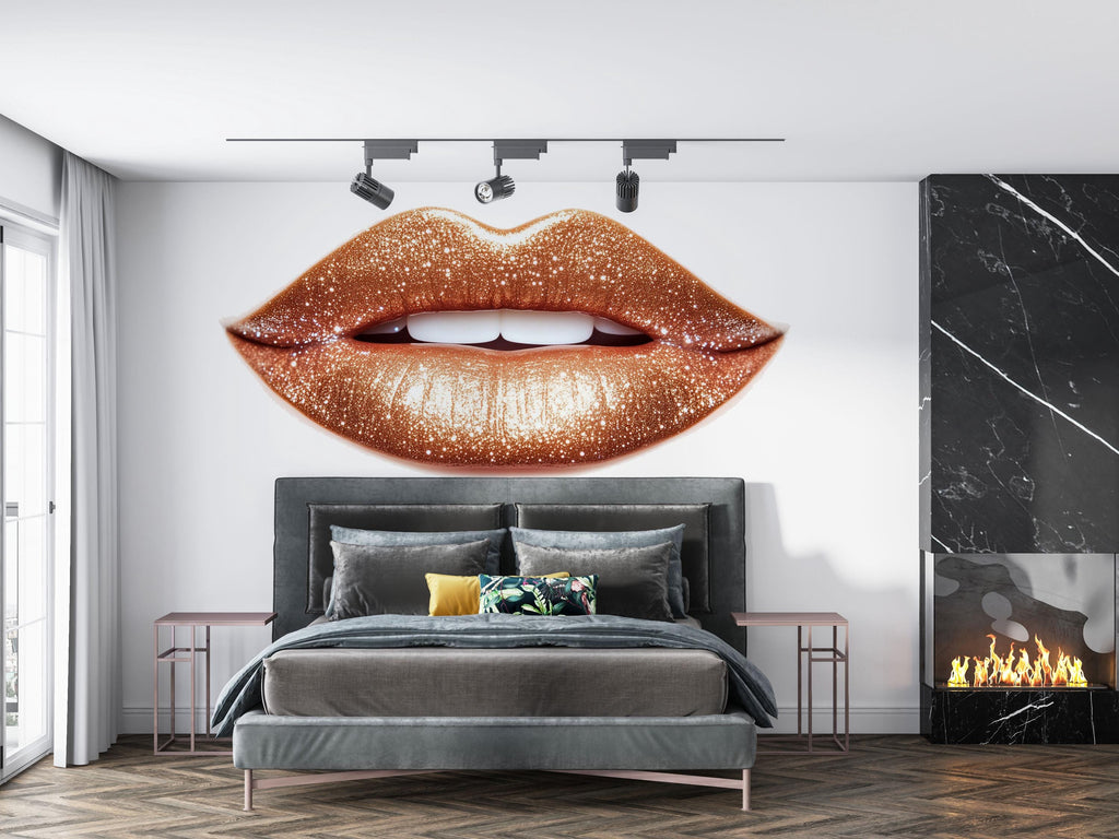 Gold Glitter Lips Wall Decal Makeup Wall Sticker Beauty Salon Decor Nail Studio Wall Art Luxury Glam Lips Vinyl Wall Decal Modern Decor
