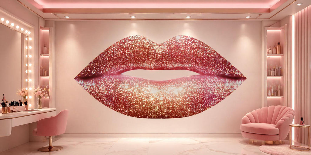 Rose Gold Glitter Lips Wall Decal Makeup Wall Sticker Beauty Salon Decor Nail Studio Wall Art Glam Lips Vinyl Wall Decal Luxury Decor