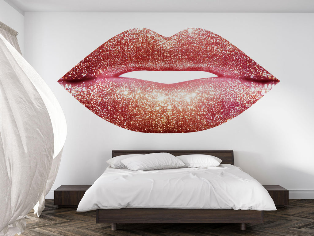 Rose Gold Glitter Lips Wall Decal Makeup Wall Sticker Beauty Salon Decor Nail Studio Wall Art Glam Lips Vinyl Wall Decal Luxury Decor