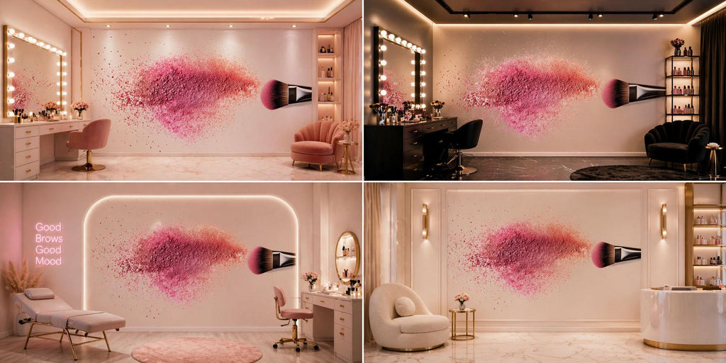 Makeup Powder Splash Wall Decal Brush Beauty Wall Sticker Makeup Studio Decor Cosmetic Wall Art Glam Salon Wall Decal Modern Beauty Room