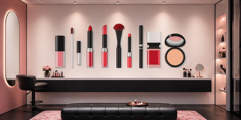 Makeup Tools Wall Decal Beauty Studio Wall Sticker Cosmetic Wall Art Makeup Icons Salon Decor Lipstick Brush Wall Decal Beauty Room Decor