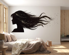 Load image into Gallery viewer, Hair Silhouette Wall Decal Beauty Salon Wall Sticker Gold Sparkle Hair Art Luxury Salon Decor Hairdresser Wall Decal Modern Beauty Room