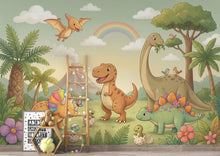 Load image into Gallery viewer, Dinosaur Nursery Wallpaper, Hand Painted Jungle Dinosaurs Wall Mural, Neutral Kids Room Wallpaper, Soft Watercolor Baby Room Decor 415DE