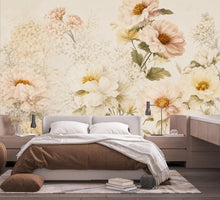 Load image into Gallery viewer, Blush Floral Wallpaper Peel and Stick, Vintage Peony Wall Mural, Neutral Botanical Wallpaper, Romantic Bedroom Decor, Flower Wall Art 832LU