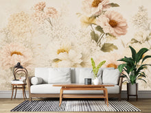 Load image into Gallery viewer, Blush Floral Wallpaper Peel and Stick, Vintage Peony Wall Mural, Neutral Botanical Wallpaper, Romantic Bedroom Decor, Flower Wall Art 832LU