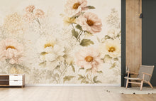 Load image into Gallery viewer, Blush Floral Wallpaper Peel and Stick, Vintage Peony Wall Mural, Neutral Botanical Wallpaper, Romantic Bedroom Decor, Flower Wall Art 832LU