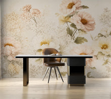 Load image into Gallery viewer, Blush Floral Wallpaper Peel and Stick, Vintage Peony Wall Mural, Neutral Botanical Wallpaper, Romantic Bedroom Decor, Flower Wall Art 832LU