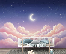 Load image into Gallery viewer, Pastel Clouds Night Sky Wallpaper – Celestial Nursery Moon Stars Mural 416DE