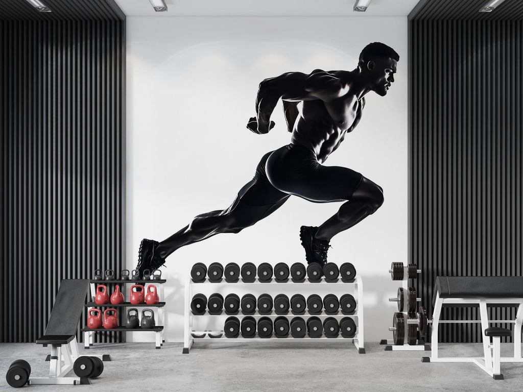 Running Athlete Wall Decal Modern Gym Wall Art Fitness Vinyl Sticker Home Gym Decor Sports Wall Mural Workout Room Design