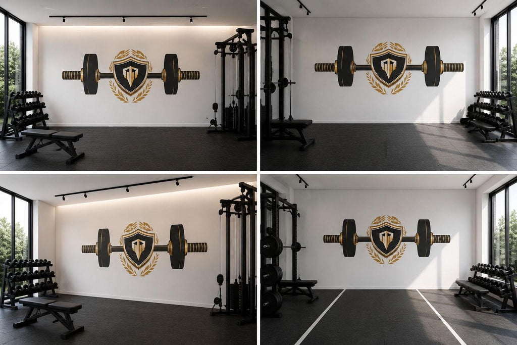 Luxury Gym Wall Decal Barbell Shield Fitness Wall Art Modern Home Gym Vinyl Sticker Workout Room Sports Wall Mural Gym Decor