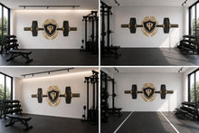 Load image into Gallery viewer, Luxury Gym Wall Decal Barbell Shield Fitness Wall Art Modern Home Gym Vinyl Sticker Workout Room Sports Wall Mural Gym Decor