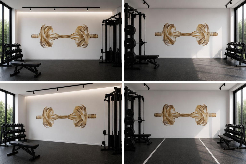 Luxury Gold Barbell Wall Decal Modern Gym Wall Art Fitness Vinyl Sticker Home Gym Decor Workout Room Mural Athletic Wall Design