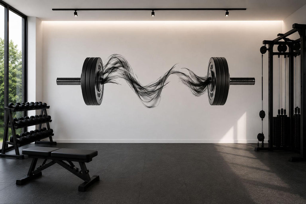 Modern Barbell Wall Decal Abstract Fitness Wall Art Home Gym Vinyl Sticker Workout Room Decor Luxury Gym Mural Athletic Wall Design