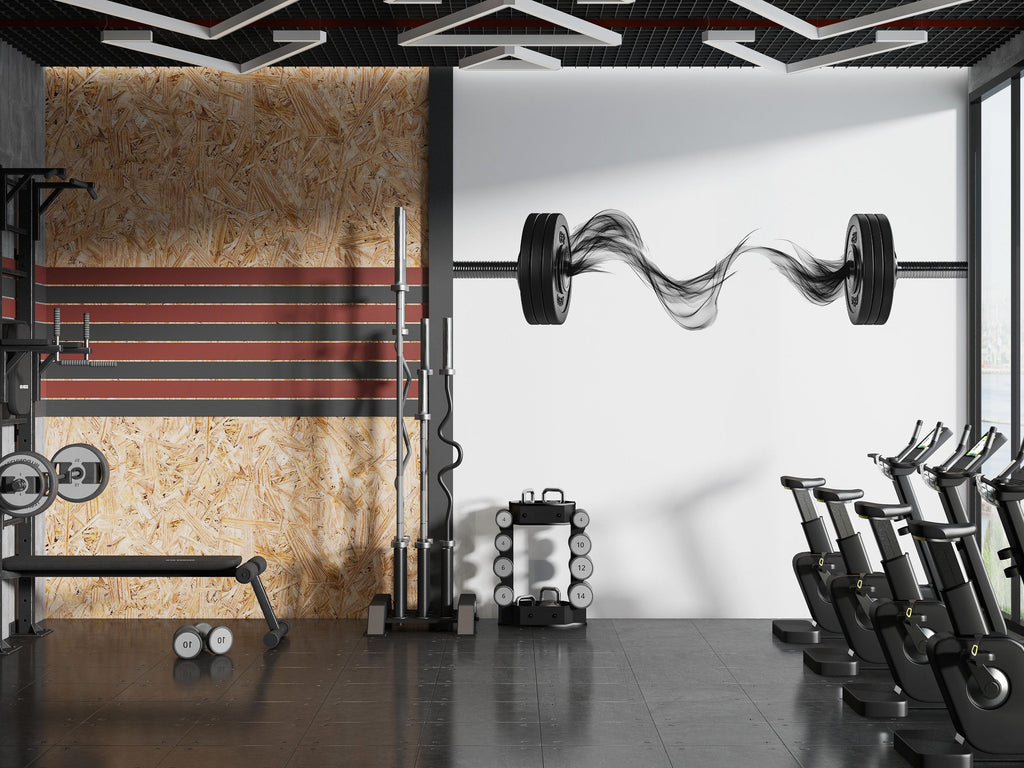 Modern Barbell Wall Decal Abstract Fitness Wall Art Home Gym Vinyl Sticker Workout Room Decor Luxury Gym Mural Athletic Wall Design