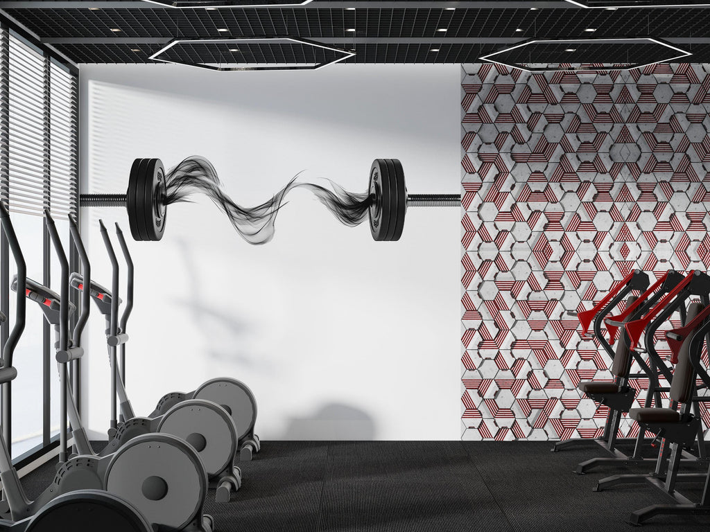 Modern Barbell Wall Decal Abstract Fitness Wall Art Home Gym Vinyl Sticker Workout Room Decor Luxury Gym Mural Athletic Wall Design
