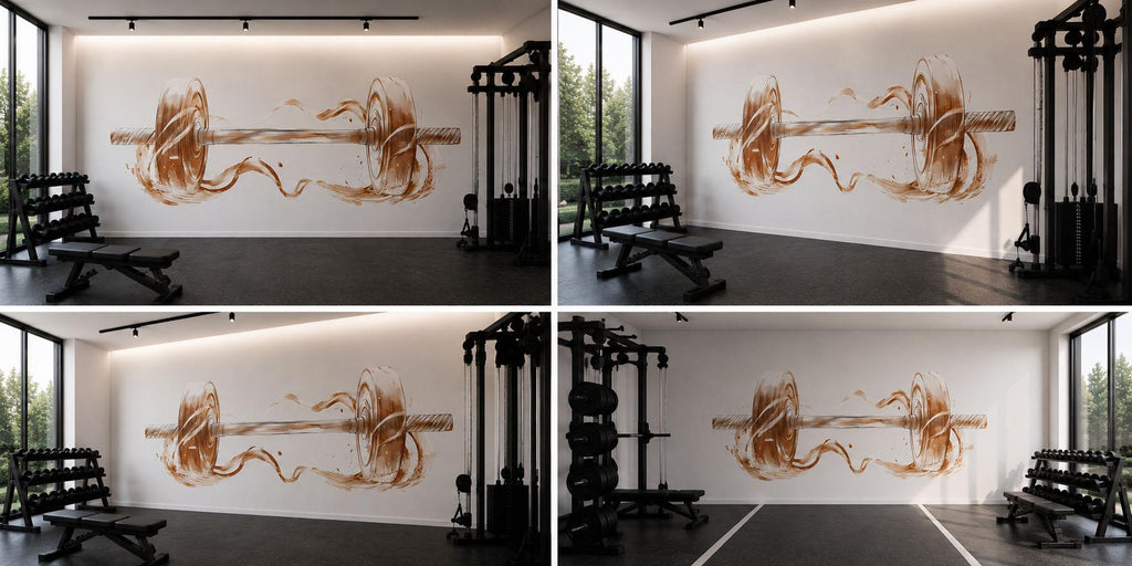 Luxury Gold Barbell Wall Decal Modern Fitness Wall Art Home Gym Vinyl Sticker Workout Room Decor Athletic Gym Mural Sports Wall Design