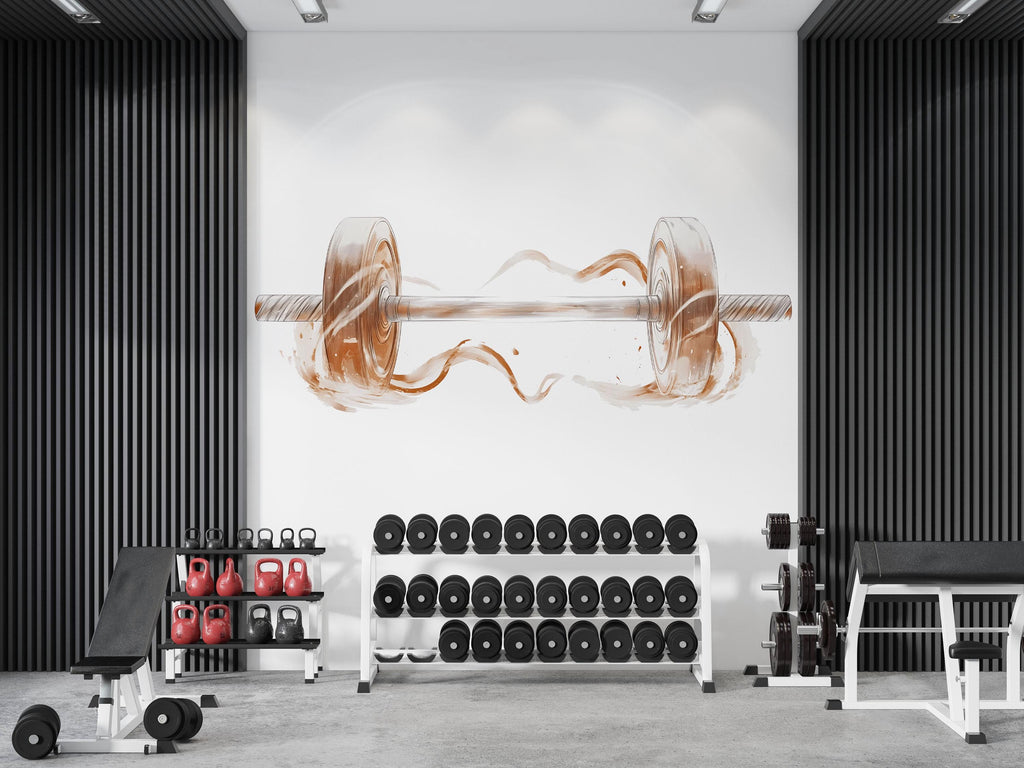 Luxury Gold Barbell Wall Decal Modern Fitness Wall Art Home Gym Vinyl Sticker Workout Room Decor Athletic Gym Mural Sports Wall Design