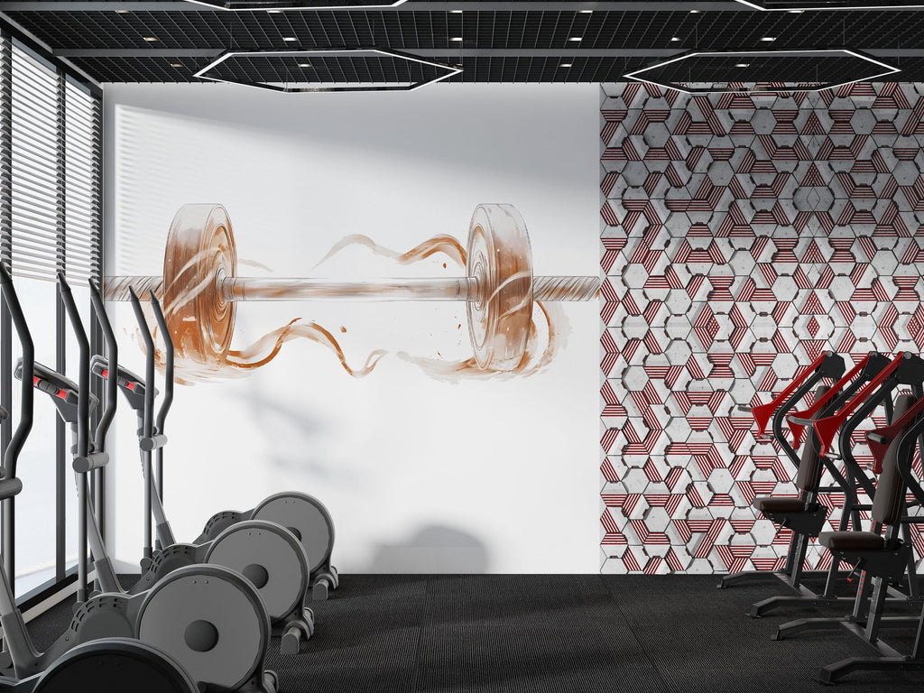 Luxury Gold Barbell Wall Decal Modern Fitness Wall Art Home Gym Vinyl Sticker Workout Room Decor Athletic Gym Mural Sports Wall Design
