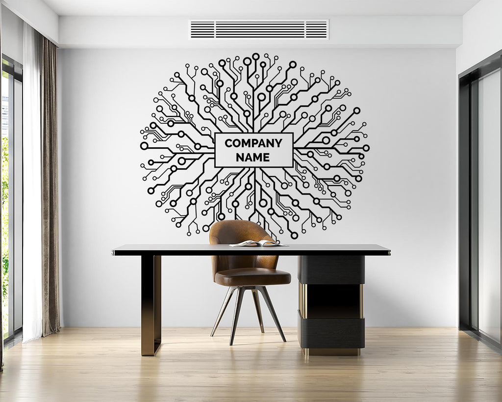 Custom Company Logo Wall Decal, Tech Circuit Wall Art with Business Name, Office Wall Decor, Startup Office Branding Wall Sticker 689LU