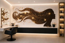 Load image into Gallery viewer, Hair Silhouette Wall Decal Beauty Salon Wall Sticker Gold Sparkle Hair Art Luxury Salon Decor Hairdresser Wall Decal Modern Beauty Room