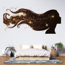 Load image into Gallery viewer, Hair Silhouette Wall Decal Beauty Salon Wall Sticker Gold Sparkle Hair Art Luxury Salon Decor Hairdresser Wall Decal Modern Beauty Room