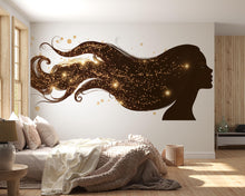 Load image into Gallery viewer, Hair Silhouette Wall Decal Beauty Salon Wall Sticker Gold Sparkle Hair Art Luxury Salon Decor Hairdresser Wall Decal Modern Beauty Room