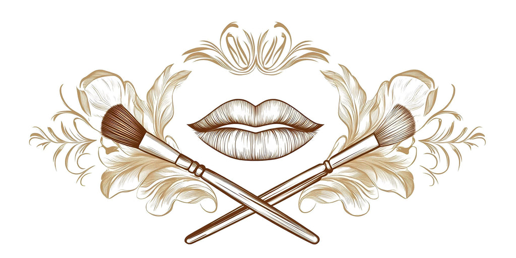 Gold Lips Wall Decal Makeup Brush Wall Sticker Luxury Beauty Salon Wall Decor Minimal Line Art Makeup Artist Studio Decor Elegant Glam Wall