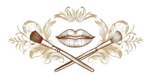 Load image into Gallery viewer, Gold Lips Wall Decal Makeup Brush Wall Sticker Luxury Beauty Salon Wall Decor Minimal Line Art Makeup Artist Studio Decor Elegant Glam Wall