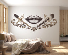 Load image into Gallery viewer, Black Gold Lips Wall Decal Makeup Brush Wall Sticker Luxury Beauty Salon Wall Decor Glam Makeup Artist Studio Decor Baroque Salon Wall Art