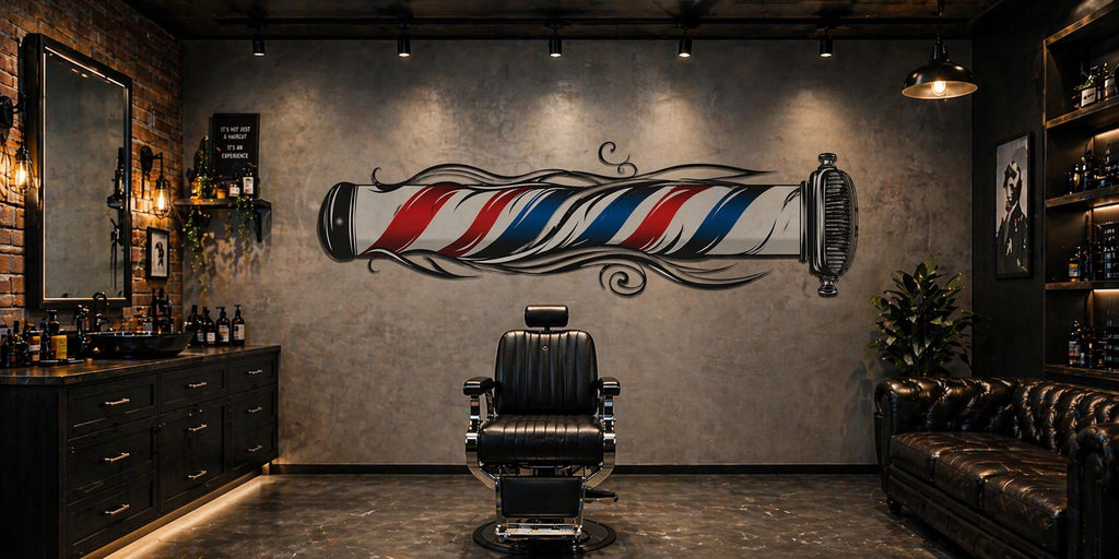 Barber Pole Wall Decal, Barbershop Wall Decor, Vintage Barber Shop Sticker, Hair Salon Wall Art, Mens Grooming Studio Decor