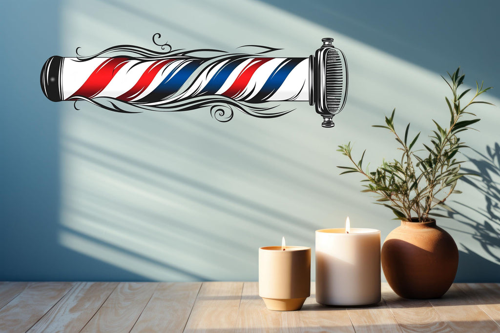 Barber Pole Wall Decal, Barbershop Wall Decor, Vintage Barber Shop Sticker, Hair Salon Wall Art, Mens Grooming Studio Decor