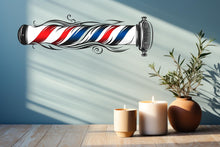 Load image into Gallery viewer, Barber Pole Wall Decal, Barbershop Wall Decor, Vintage Barber Shop Sticker, Hair Salon Wall Art, Mens Grooming Studio Decor