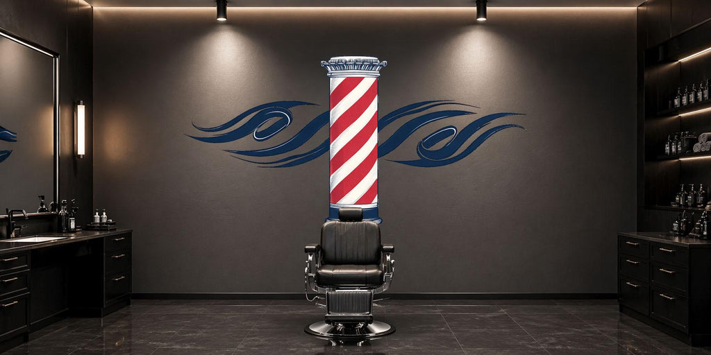 Barber Pole Wall Decal With Flames, Barbershop Wall Decor, Hair Salon Sticker, Classic Barber Shop Wall Art, Mens Grooming Studio Decor