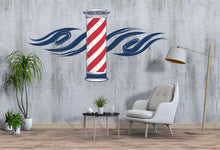 Load image into Gallery viewer, Barber Pole Wall Decal With Flames, Barbershop Wall Decor, Hair Salon Sticker, Classic Barber Shop Wall Art, Mens Grooming Studio Decor
