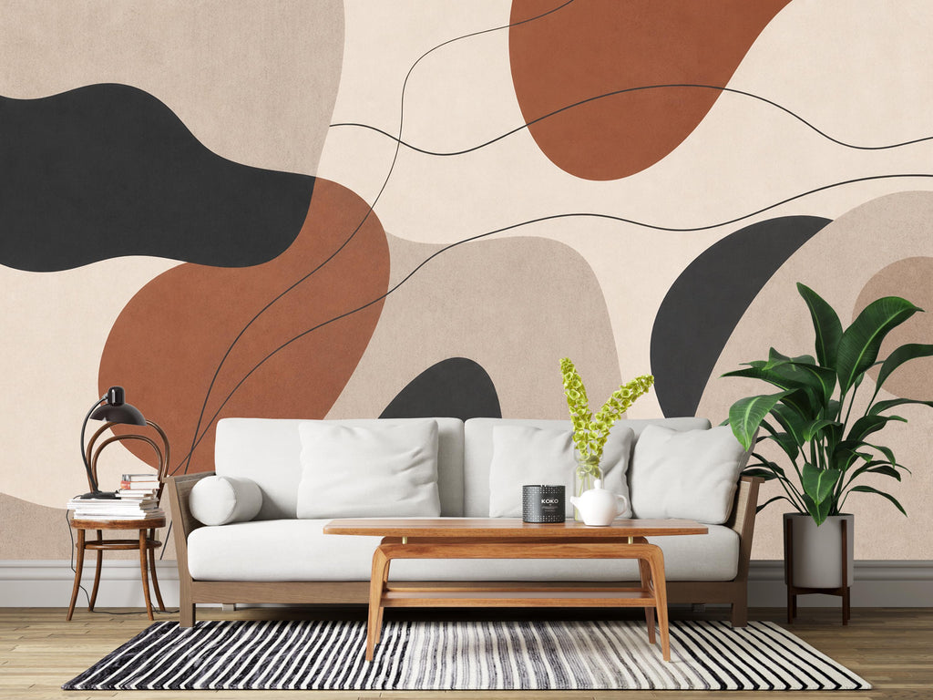 Abstract Neutral Wallpaper Peel and Stick, Modern Boho Wall Mural, Minimalist Geometric Wallpaper, Terracotta Beige Wall Decor 833LU