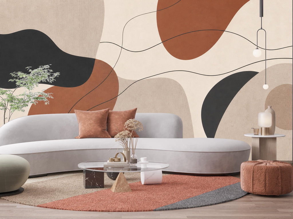 Abstract Neutral Wallpaper Peel and Stick, Modern Boho Wall Mural, Minimalist Geometric Wallpaper, Terracotta Beige Wall Decor 833LU