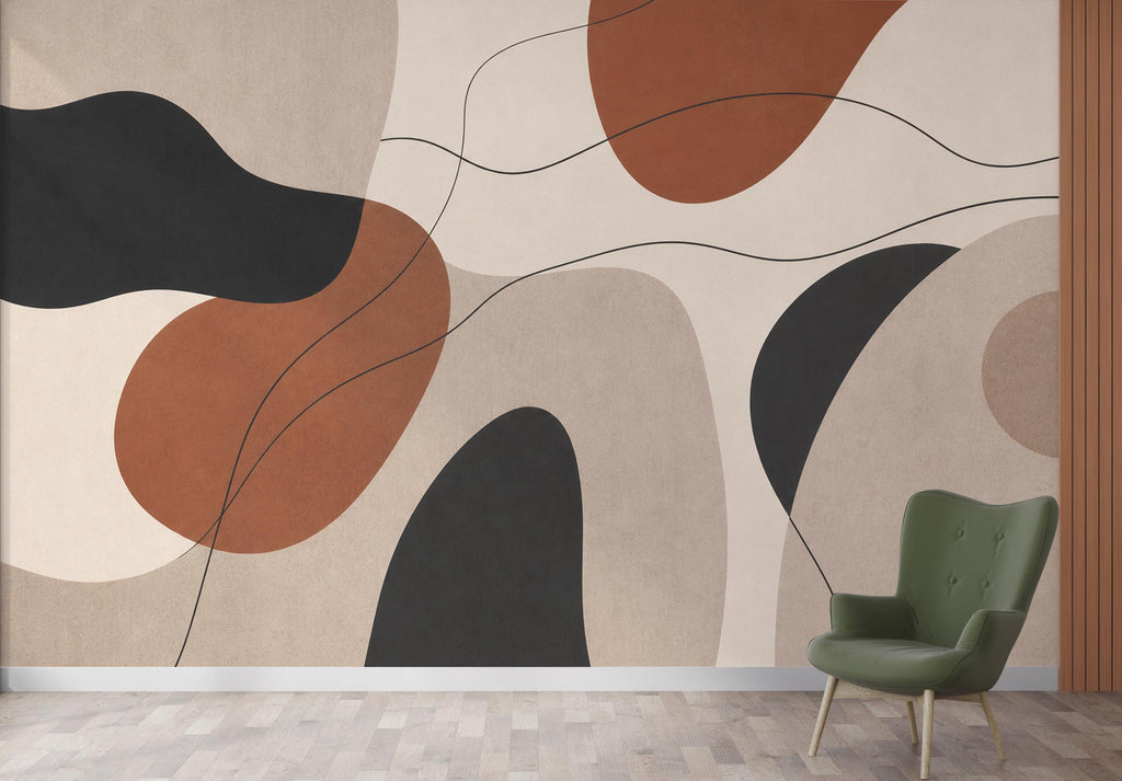 Abstract Neutral Wallpaper Peel and Stick, Modern Boho Wall Mural, Minimalist Geometric Wallpaper, Terracotta Beige Wall Decor 833LU