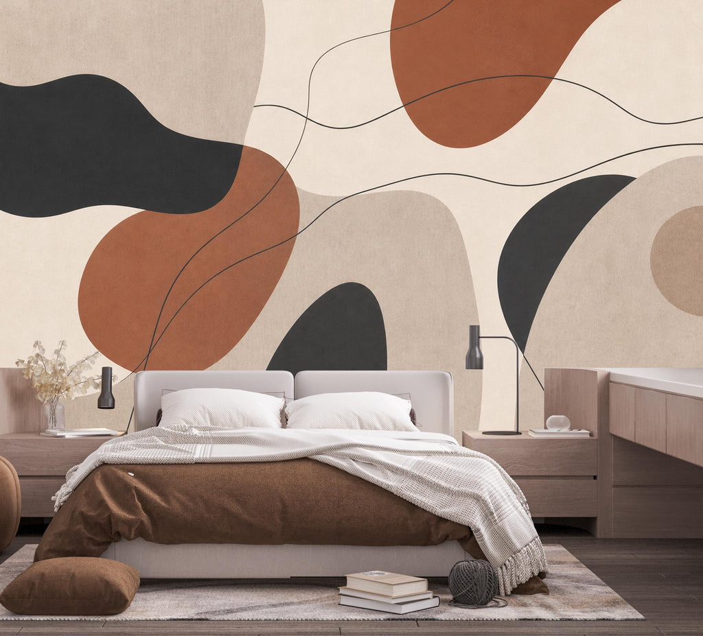 Abstract Neutral Wallpaper Peel and Stick, Modern Boho Wall Mural, Minimalist Geometric Wallpaper, Terracotta Beige Wall Decor 833LU