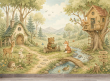 Load image into Gallery viewer, Woodland Nursery Wallpaper Peel and Stick, Forest Animal Wall Mural, Watercolor Kids Room Wallpaper, Whimsical Treehouse Wall Art 835LU