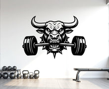 Load image into Gallery viewer, Bull Gym Wall Decal Custom fitness Decor Workout Art Vinyl Bull Lover Strong Gym Wall Stickers Bedroom Workout Motivation Crossfit 1106RS