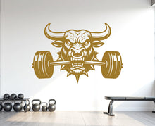 Load image into Gallery viewer, Bull Gym Wall Decal Custom fitness Decor Workout Art Vinyl Bull Lover Strong Gym Wall Stickers Bedroom Workout Motivation Crossfit 1106RS