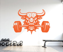 Load image into Gallery viewer, Bull Gym Wall Decal Custom fitness Decor Workout Art Vinyl Bull Lover Strong Gym Wall Stickers Bedroom Workout Motivation Crossfit 1106RS